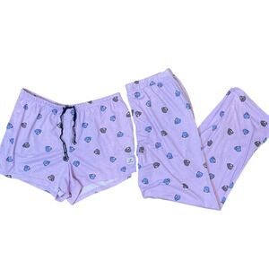 Life is Good Pajama Set Lavender Coffee Cup Print Shorts Pants M